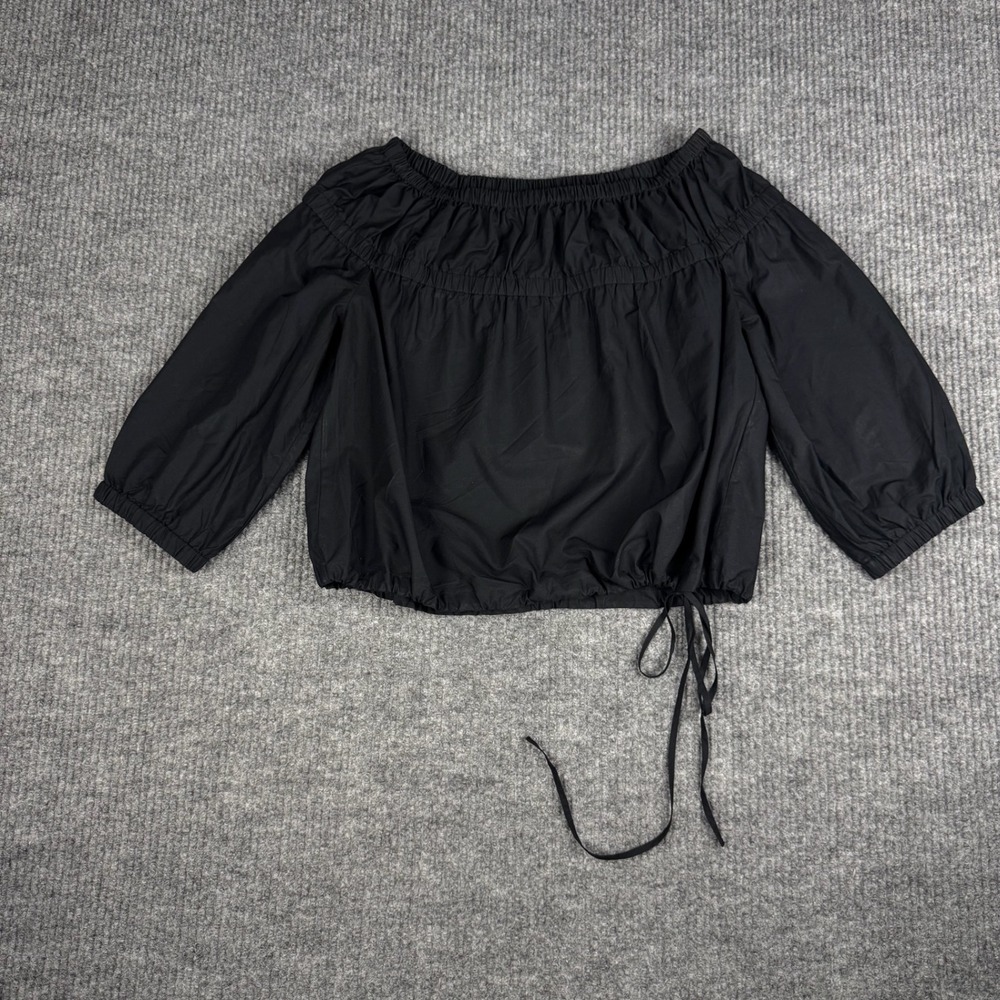 Banana Republic Top Womens XSP Black Cotton Poplin Ruched Bubble Hem Preppy Chic